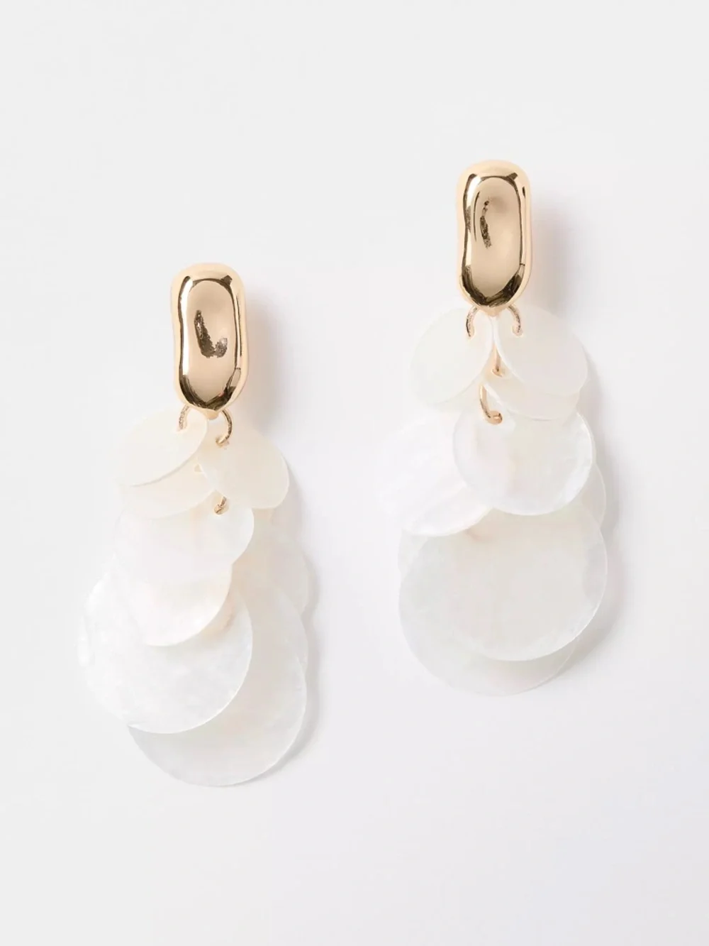 Anthropologie Gold and Ivory Layered Shell Drop Earrings - Picture 4 of 5